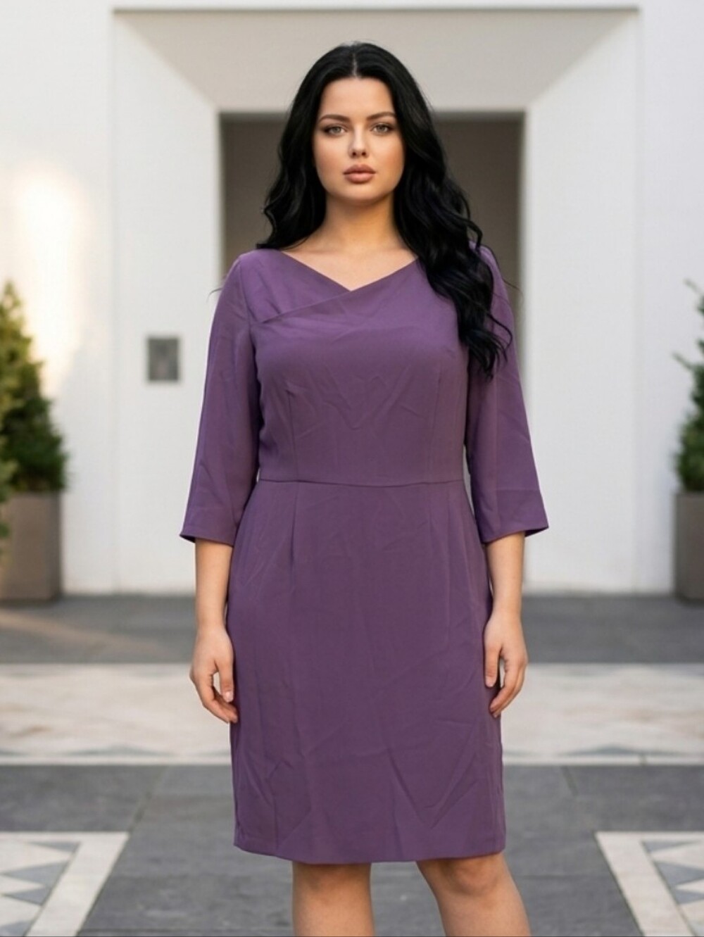 ANTONIO MELANI Purple Boatneck Sheath Dress